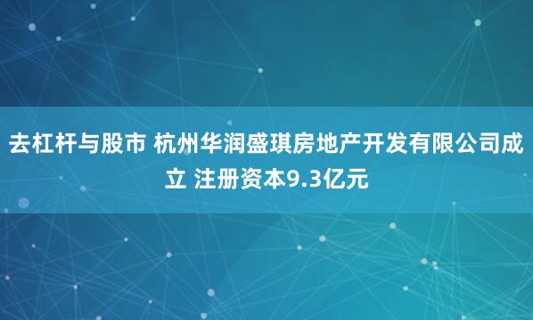 去杠杆与股市 杭州华润盛琪房地产开发有限公司成立 注册资本9.3亿元
